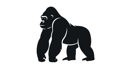 Black silhouette of a gorilla standing. © Mus