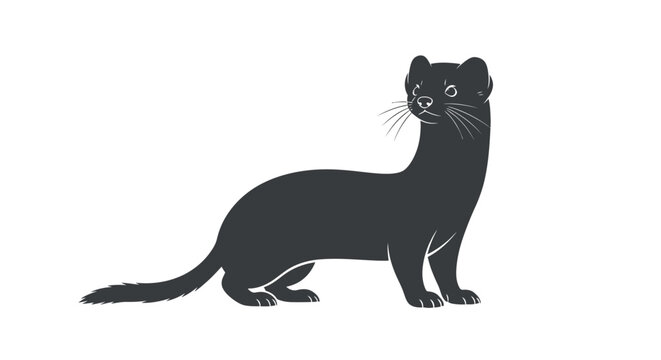 Black mink standing on white background.
