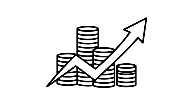Coin stacks with up arrow showing financial growth progress