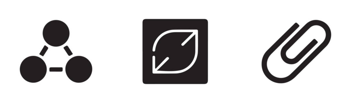 Network connection and office tool icons with paperclip symbol and leaf exchange graphic for business design.