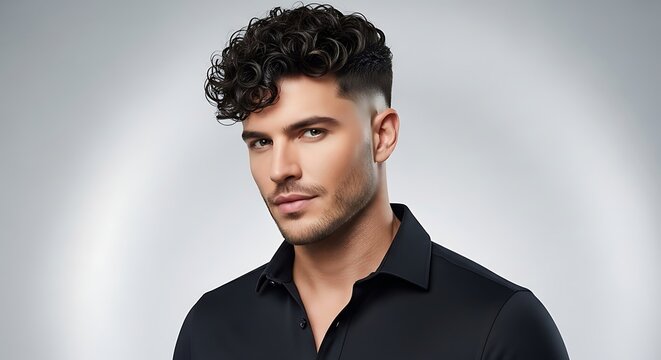 Handsome man with curly hair and a stylish haircut.