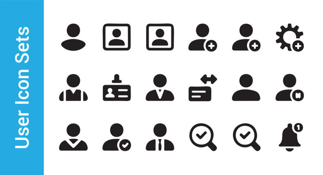 User icon sets filled black for web and app interfaces vector illustration on transparent background.