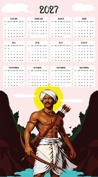 Birsa Munda 2027 Calendar Top Layout Tribal Design