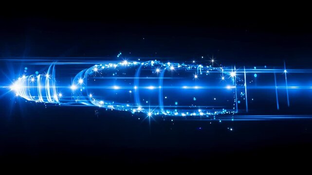 Abstract blue light trails and glowing particles