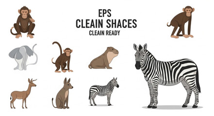 Obraz premium Collection of African Wildlife Animals Vector Illustrations.