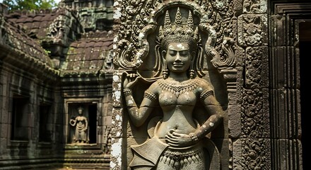 Obraz premium Ancient Temple Statue - A Detailed View of Art and History.