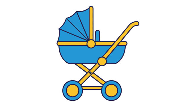 Baby Stroller Blue Yellow Wheels.