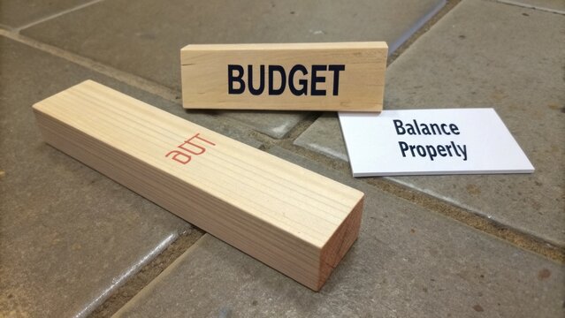 Wooden Blocks with Budget and Balance Properly Messages on a Tiled Background, Symbolizing Financial Planning and Stability for Business and Personal Use