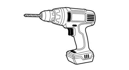 Line art illustration of a cordless power drill © gambar