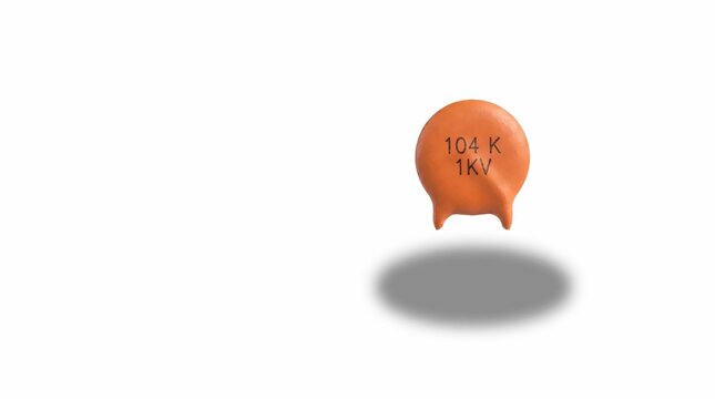 Orange Ceramic Capacitor Component Isolated on White Background with Shadow