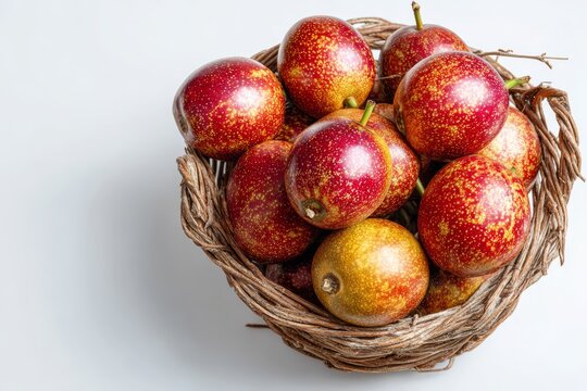 Ripe caimito star apples in a rustic basket