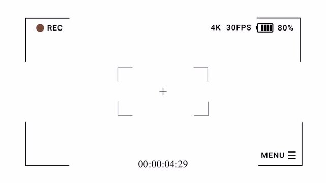 Camera viewfinder overlay alpha, recording frame HUD, camcorder UI display, focus frame overlay, video recording interface, cinematic camera screen, REC indicator animation, transparent overlay 
