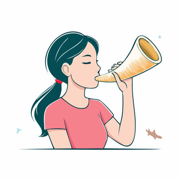 Woman blowing a shofar