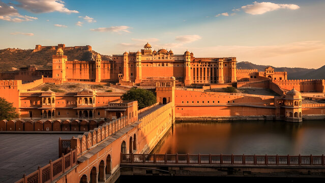 Historic Amber Fort Ramparts Above Serene Lake