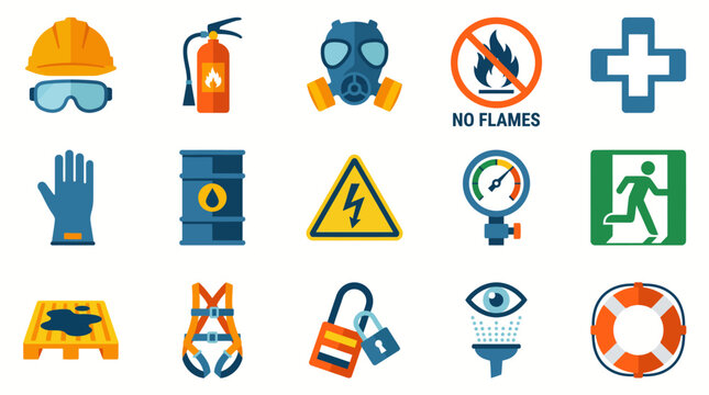 Vector Icons Set of industrial safety and health work icons. Vector Illustrations. EPS Editable