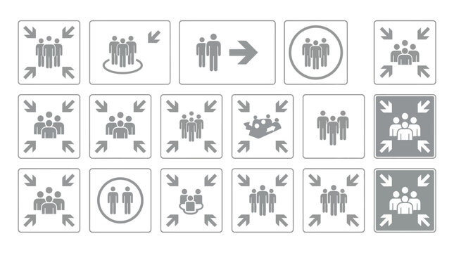 Vector Icons Collection of assembly point icons and safety signs for emergency evacuation. Vector Illustrations. EPS Editable