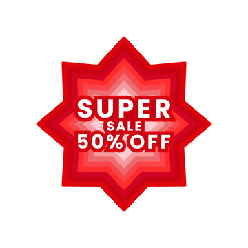 Red Super Sale 50 Percent Off Starburst Sticker Graphic