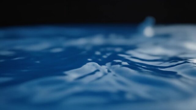 A close-up of a contact lens sitting on a blue reflective surface, with a dark background, conveying a sense of calmness and serenity.