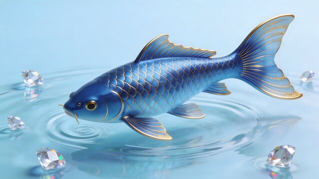 Blue and gold ornamental fish in water
