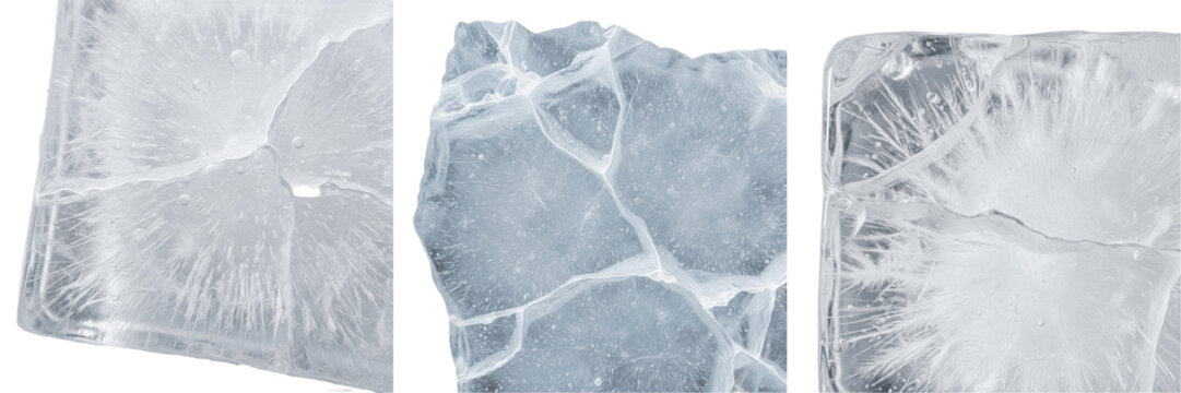 Frozen Cracked Ice Sheet Texture on White Background, Winter Arctic Ice Surface Illustration for Nature and Environment Design, Cold Glacial Ice Fragment Graphic Element.