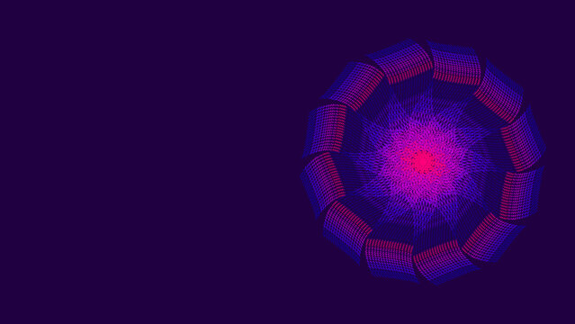 Abstract Futuristic Technological Background with Neon Pink and Blue Halftone Dotted Circular Pattern with Copy Space, Negative Space