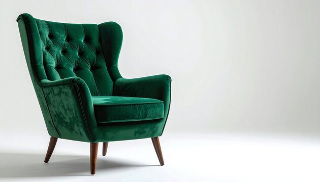 Elegant minimalist emerald green armchair isolated on pure white background