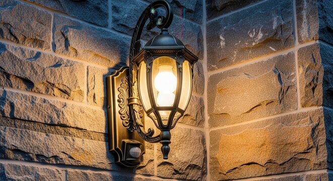 Antique Bronze Outdoor Wall Light Fixture with Ornate Detail and Motion Sensor for Home Exterior Illumination