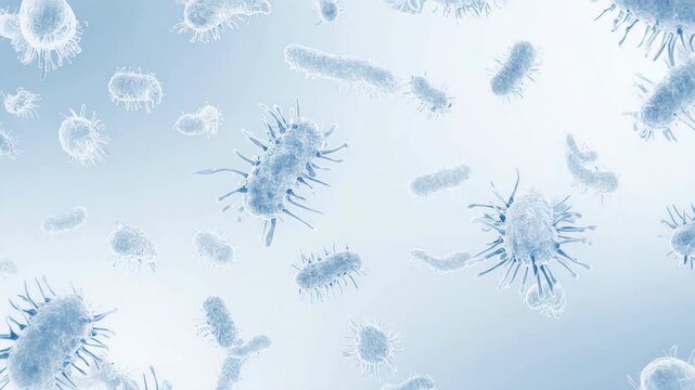 Clean medical background with floating stylized bacteria