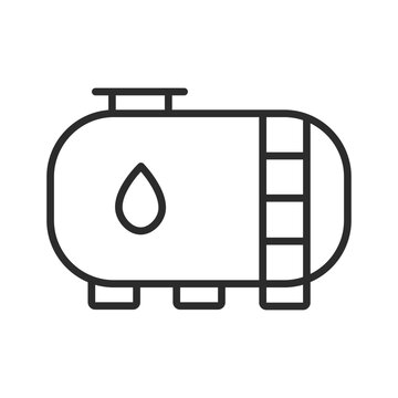 Black line icon of oil drum with a drop on the side