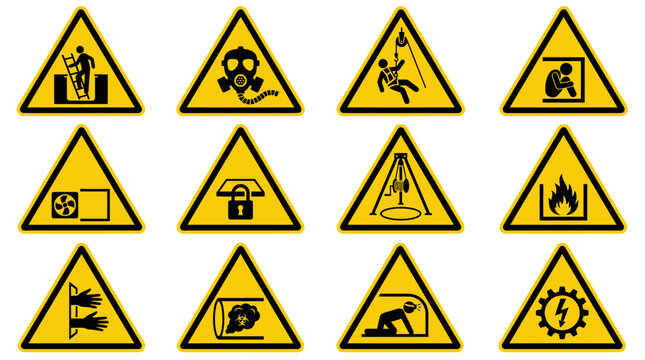 Vector Icons Set of Industrial Hazard and Workplace Safety Warning Signs 1. Vector Illustrations. EPS Editable