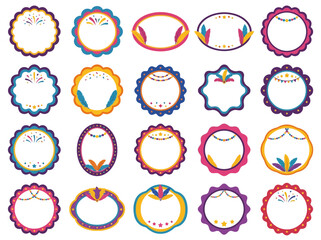 Obraz premium The colorful graphic illustrations showcase various ornate frame designs arranged in a grid on a plain white background.