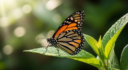 Obraz premium Monarch butterfly in natural environments with vibrant wing patterns and cinematic lighting, symbolizing transformation, beauty, and freedom.