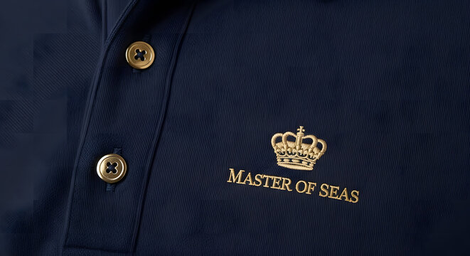 Master of Seas Embroidered Gold Logo with Crown on Premium Navy Blue Polo Shirt