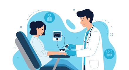Fototapeta premium Doctor checking patient's blood pressure and oxygen saturation in clinic