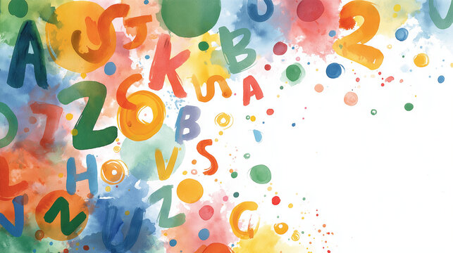 Colorful ABC's and Numbers: An inviting backdrop with vibrant hues that create a dynamic learning environment for alphabet and number with painted style. 