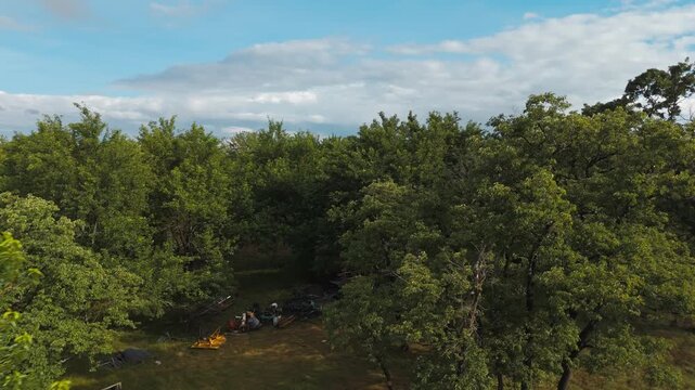 Dense Trees With Poultry Houses In Industrial Farming In The Gentry, Arkansas, United States. Aerial Shot