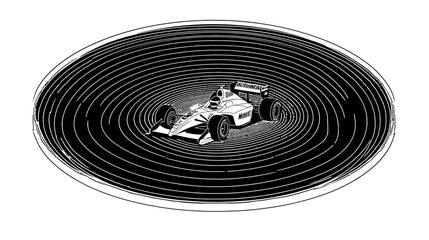 Fototapeta premium Racing car image with black and white color scheme, centered in concentric rings