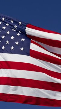 American Flag Waving in Wind Vertical 4K Slow Motion