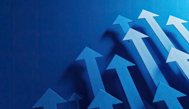 Upward Arrows Illustrating Growth and Progress on a Blue Background.