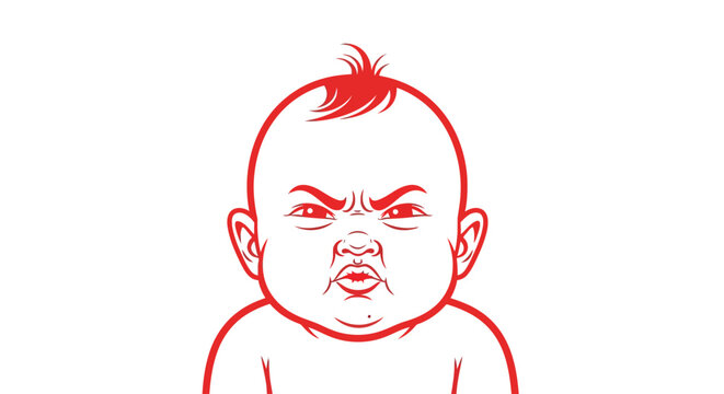 Angry baby with red hair.