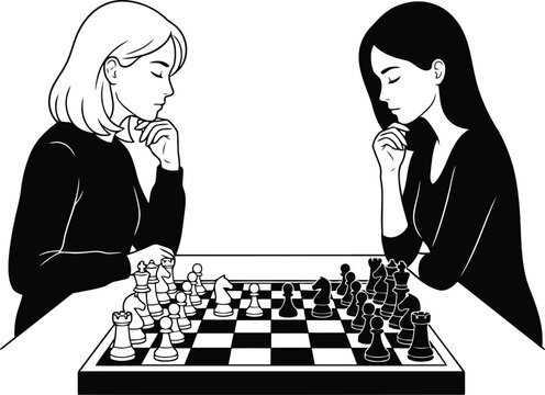 Playing chess thinking intently vector illustration.