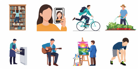 Fototapeta premium Diverse Group Of People Engaging In Various Hobbies And Daily Activities Set