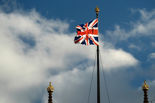Waving england flag on London Famous Westminster uk landmark