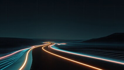 Obraz premium Abstract Light Trails on a Dark Highway at Night.