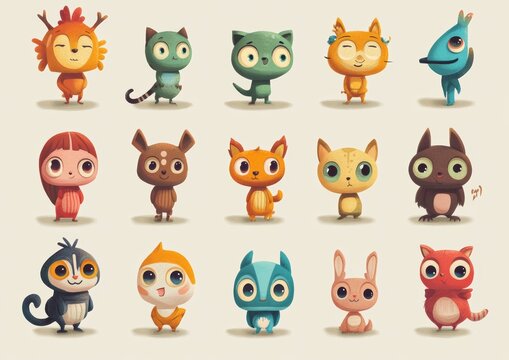 set of funny animals