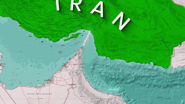 Strategic Strait maritime blockade animated video footage showing the regional geopolitical border conflict