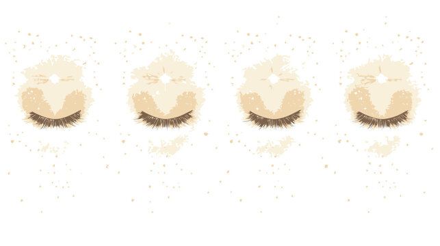 Four stylized closed eyes in shades of brown on a white background, textured and speckled