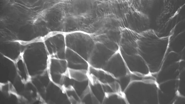 Monochrome shimmering water light pattern in aquarium, elegant abstract moving background footage