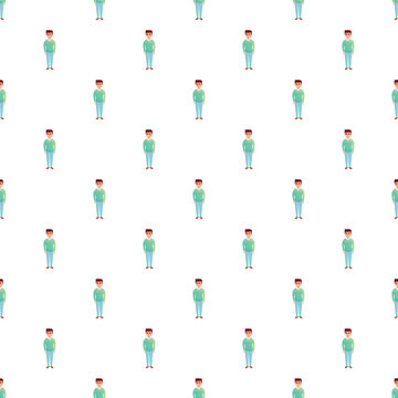 Multiple cartoon men creating a repetitive and endless pattern on a white background