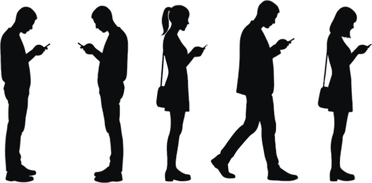 People Using Smartphones Silhouette Set Group of Men and Women with Mobile Devices